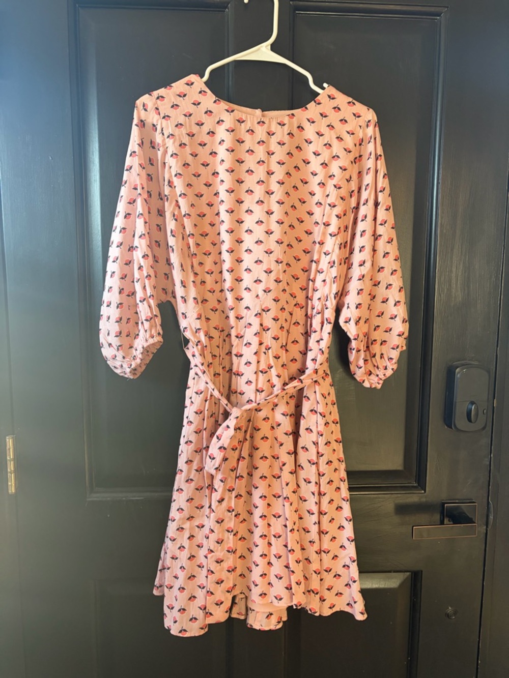 Ann Taylor Pink Floral Tie-Waist Long Sleeve Dress